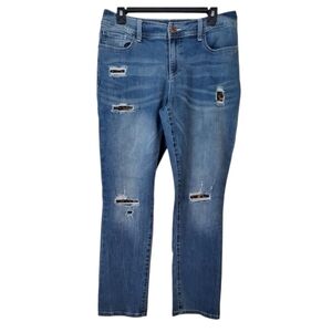 INC International Concepts  Blue Distressed Leopard Patch  Boyfriend Jean Size 8